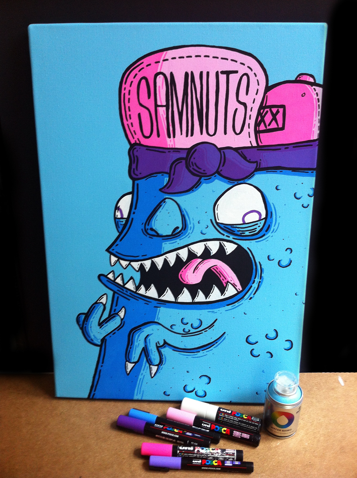 canvas Posca paint monster Samnuts