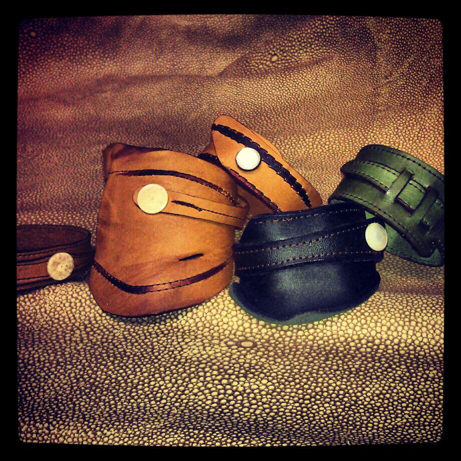 vintage leather cuffs jewelry Style FW'14 bracelet green oneofakind accessories