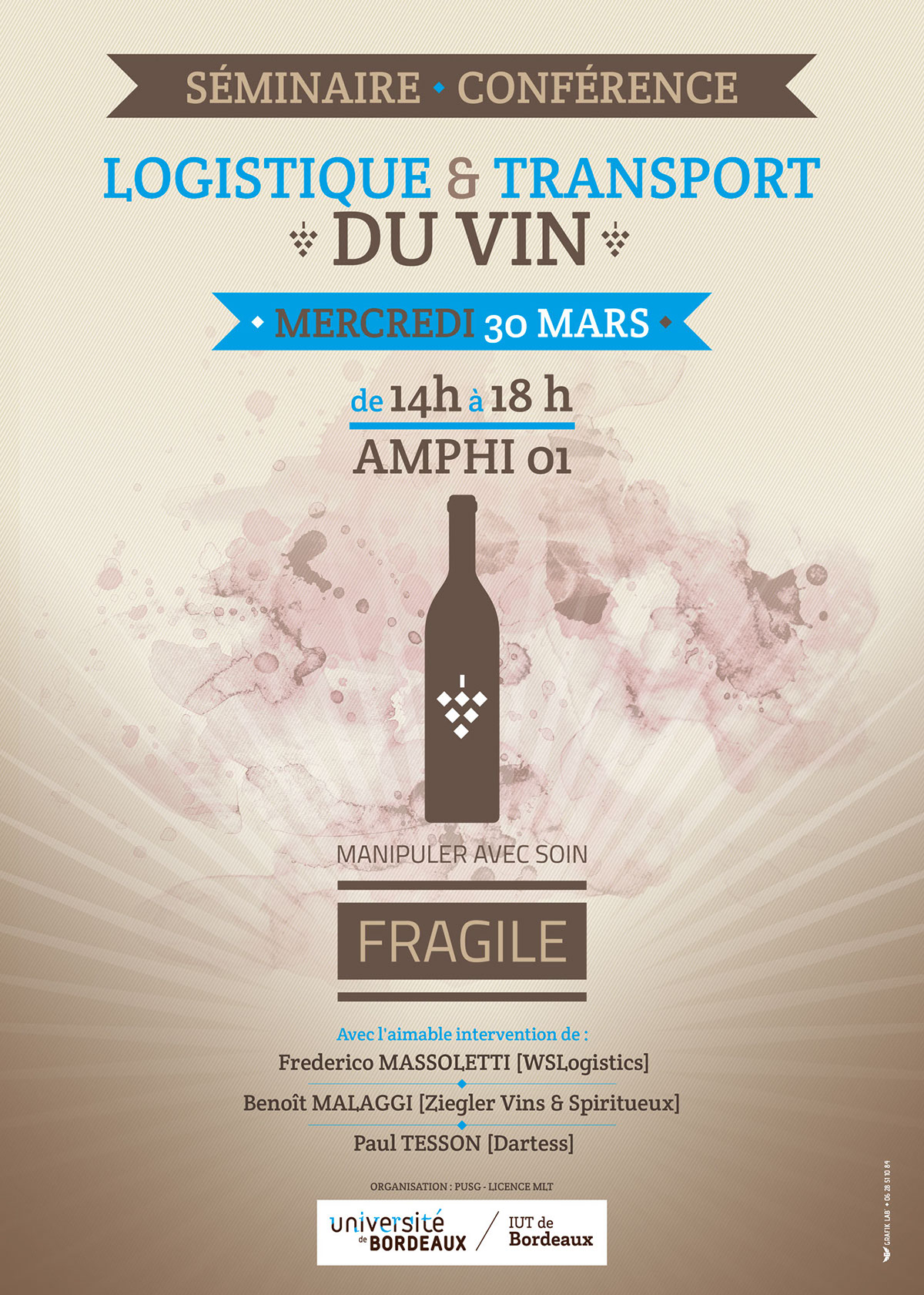 affiche vin graphisme Bordeaux raisin bouteille Picto