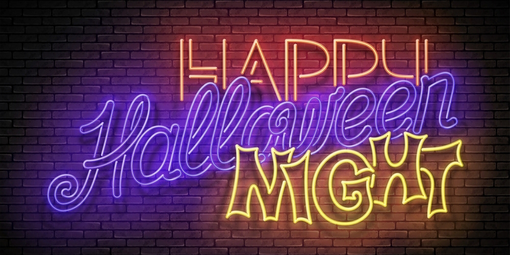 Halloween pumpkin neon light logo Collection ILLUSTRATION  vector greeting card vampire