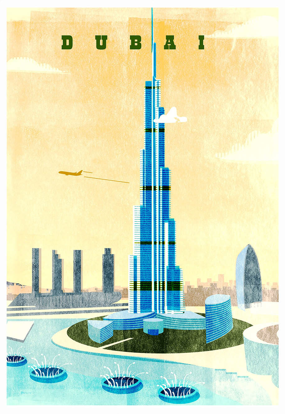 travel poster New York dubai hamburg elbphilharmonie World Trade One Burj Khalifa ILLUSTRATION  cityposter artwork