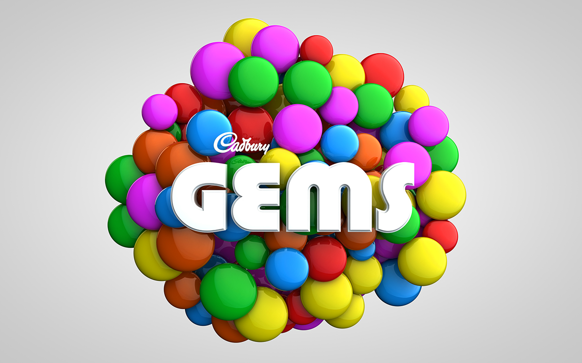 logo 3D vector Gems Cadbury vibrant colorful vfx digital  art