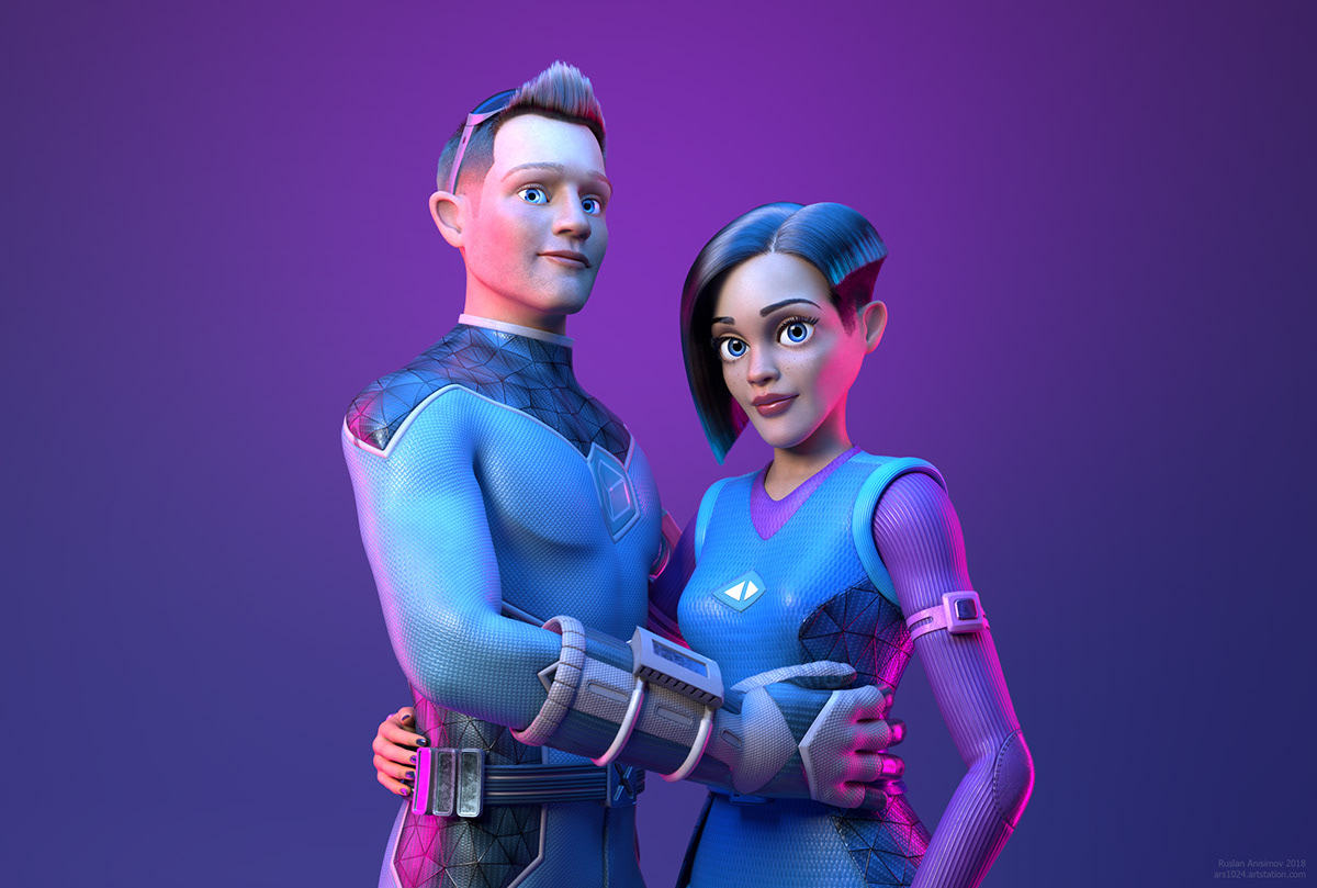 cartoon Character SuperHero 3D couple portrait