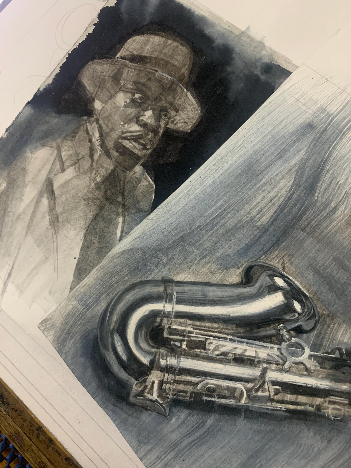 Drawing  graphicnovel horror ink jazz saxophone watercolour