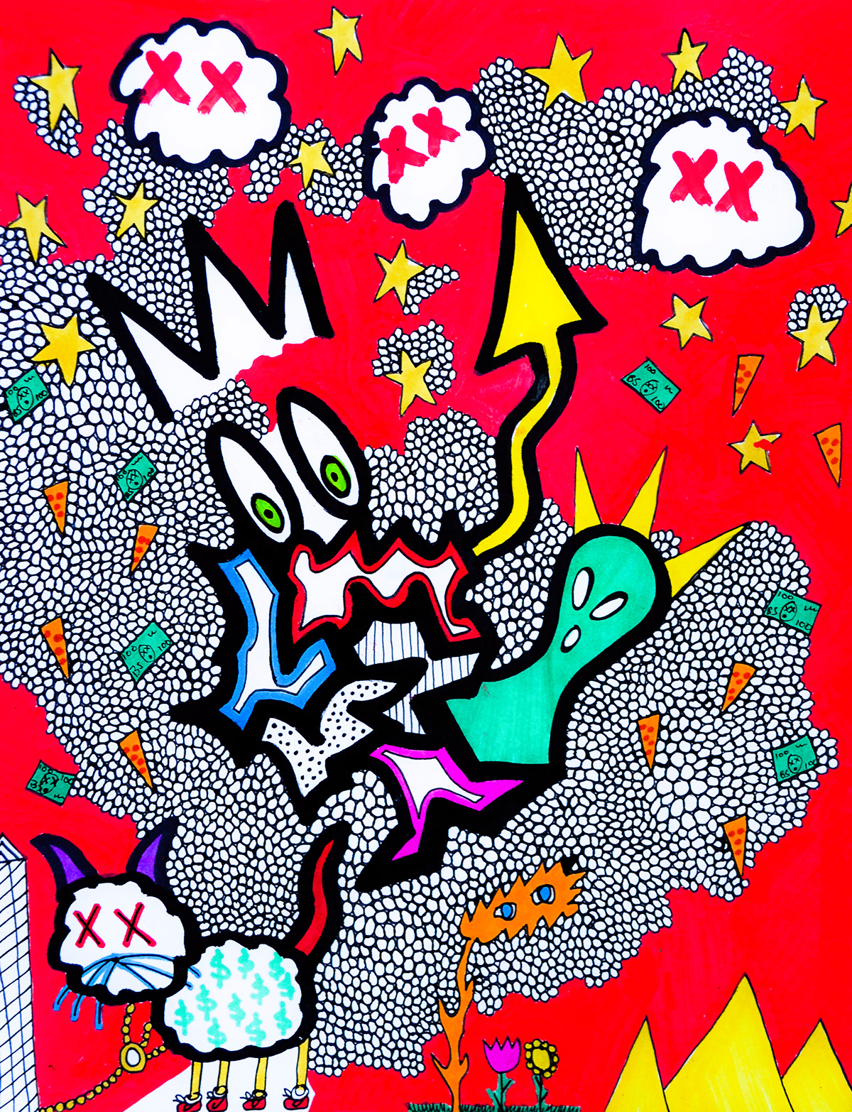 cats Slave corporate bubbles clouds money Pizza Line Work alien color paint marker rva nyc Philly miami