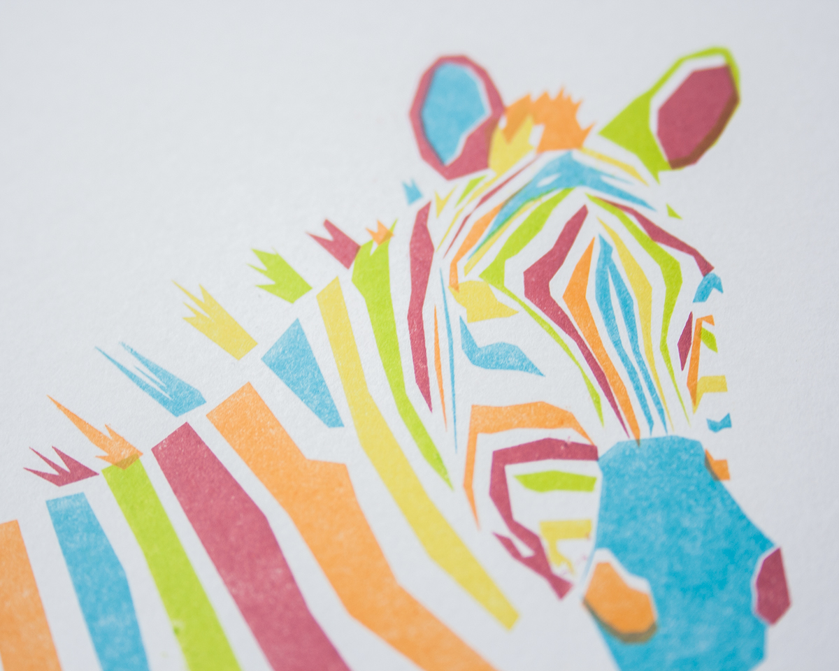 jungle geometry zebra elephant CMYK lion lithography lithograph pronto plate printmaking geometric