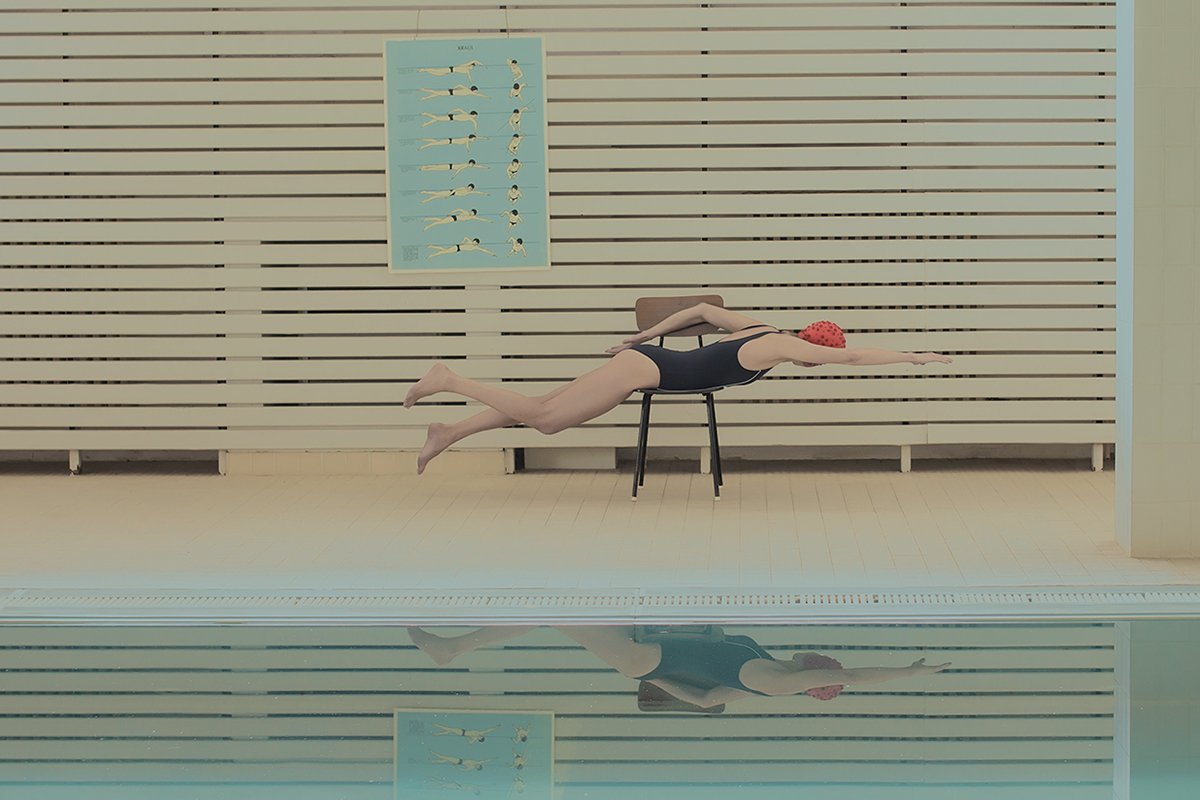 model woman man sport swimming pool art Minimalism fresh blue White swimmer Documentary  photo sterile