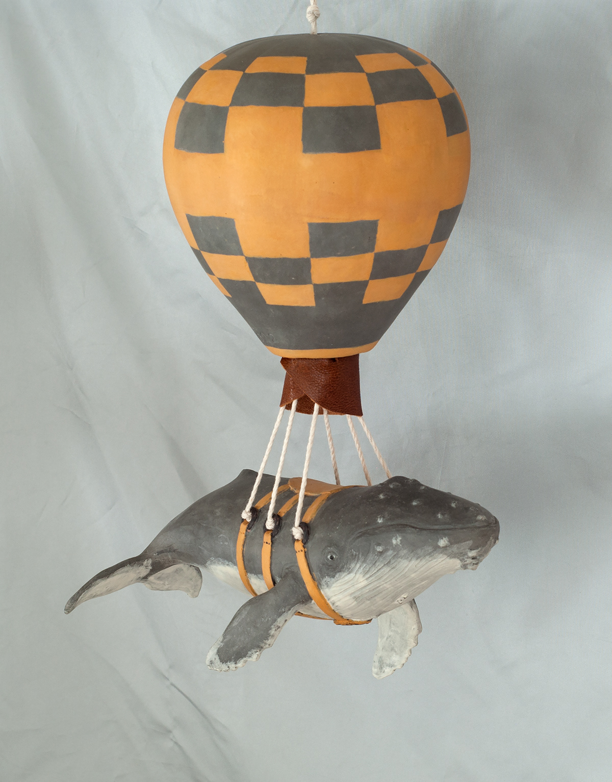 Airborne balloon ceramic clay handmade hanging sculpture Whale