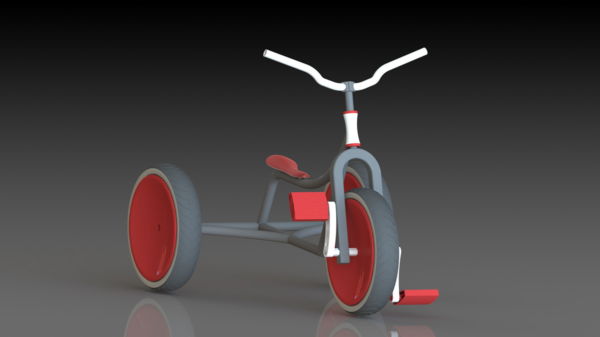 product design tricycle red black White 3D Solidworks modeling plastic concept school schoolassignment Windesheim