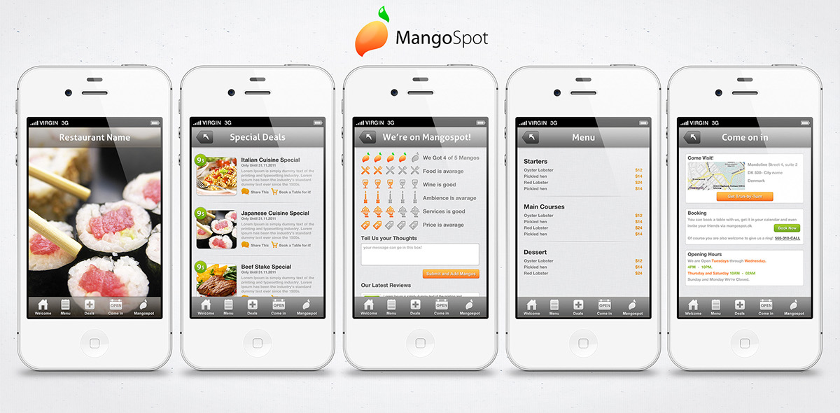 iphone iphone app  restaurant app Food  app rating UI iPad