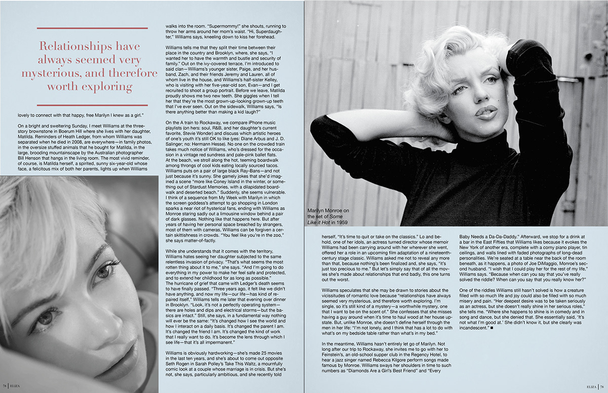 magazine  Eliza  graphic design  fashion Michelle Williams black and white digital painting Layout cover editorial Table of Content Marilyn Monroe rebranding