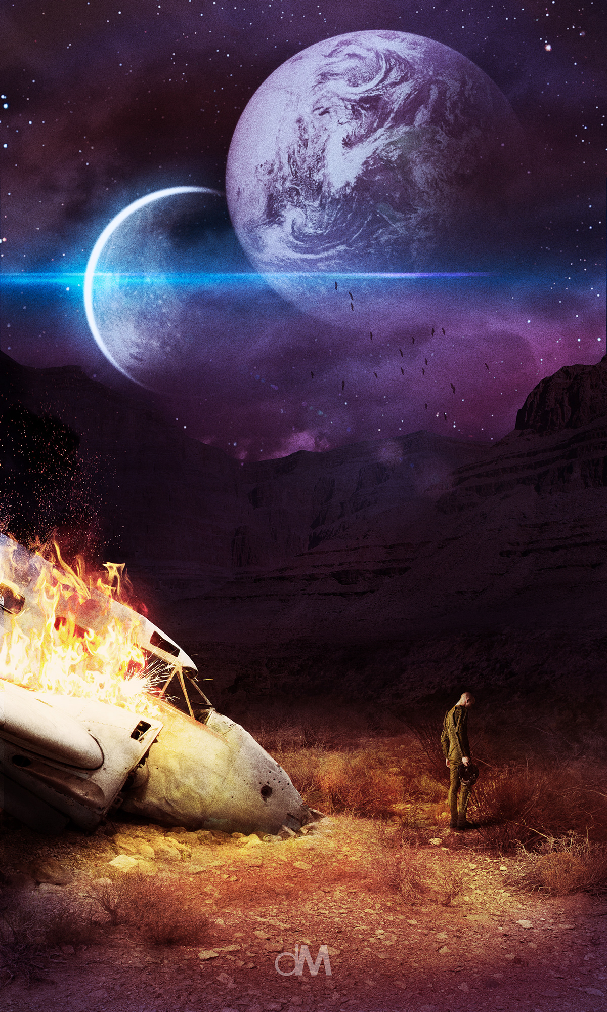 Space  plane spaceship Pilot astronaut wreck crash photoshop desert fire