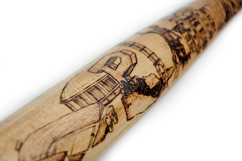 baseball bat notre dame college ohio OU athens woodworking woodburning pyrography campus city panoramic purdue