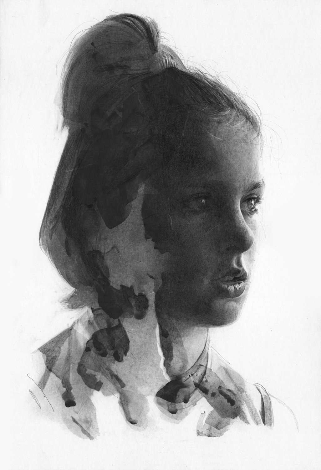 grahite Drawing  thomascian girl traditional realistic portrait commission black and white Viarco