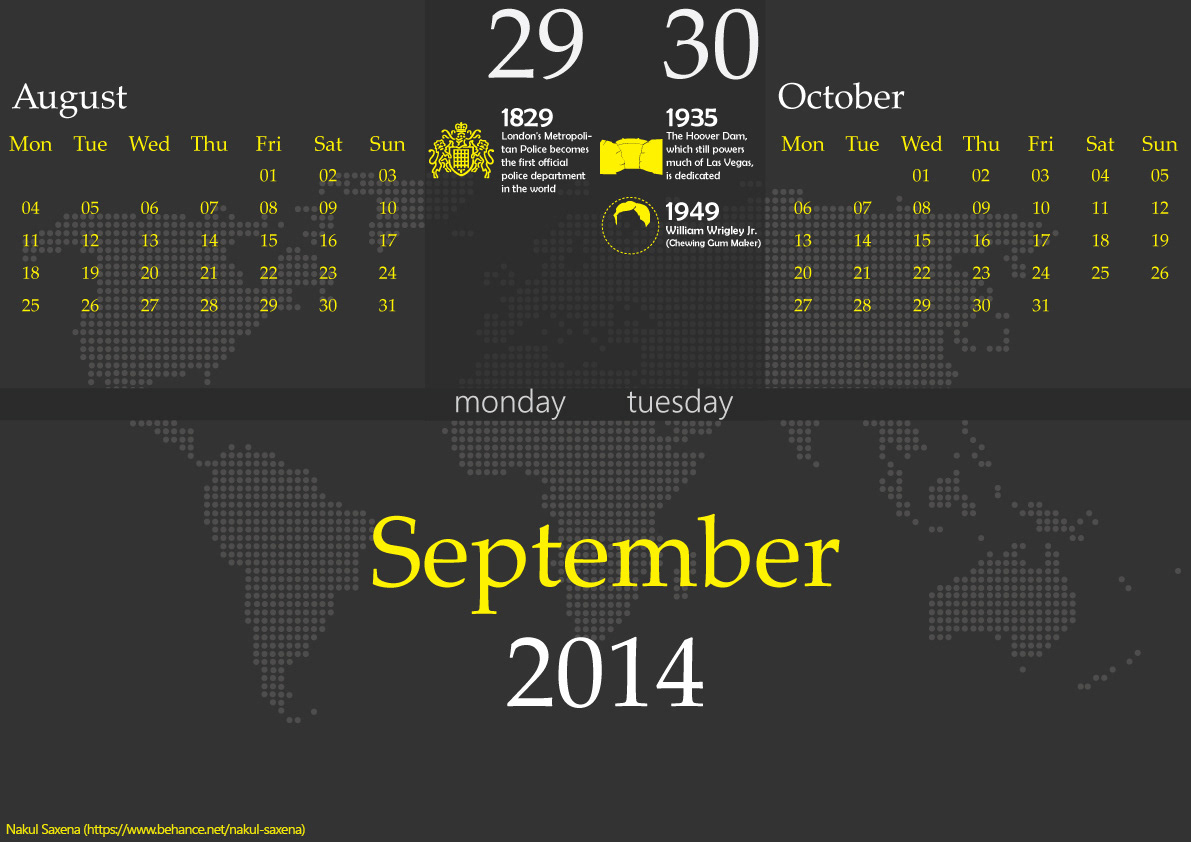 calendar September 2014 birthdays Historic events information visualization info viz
