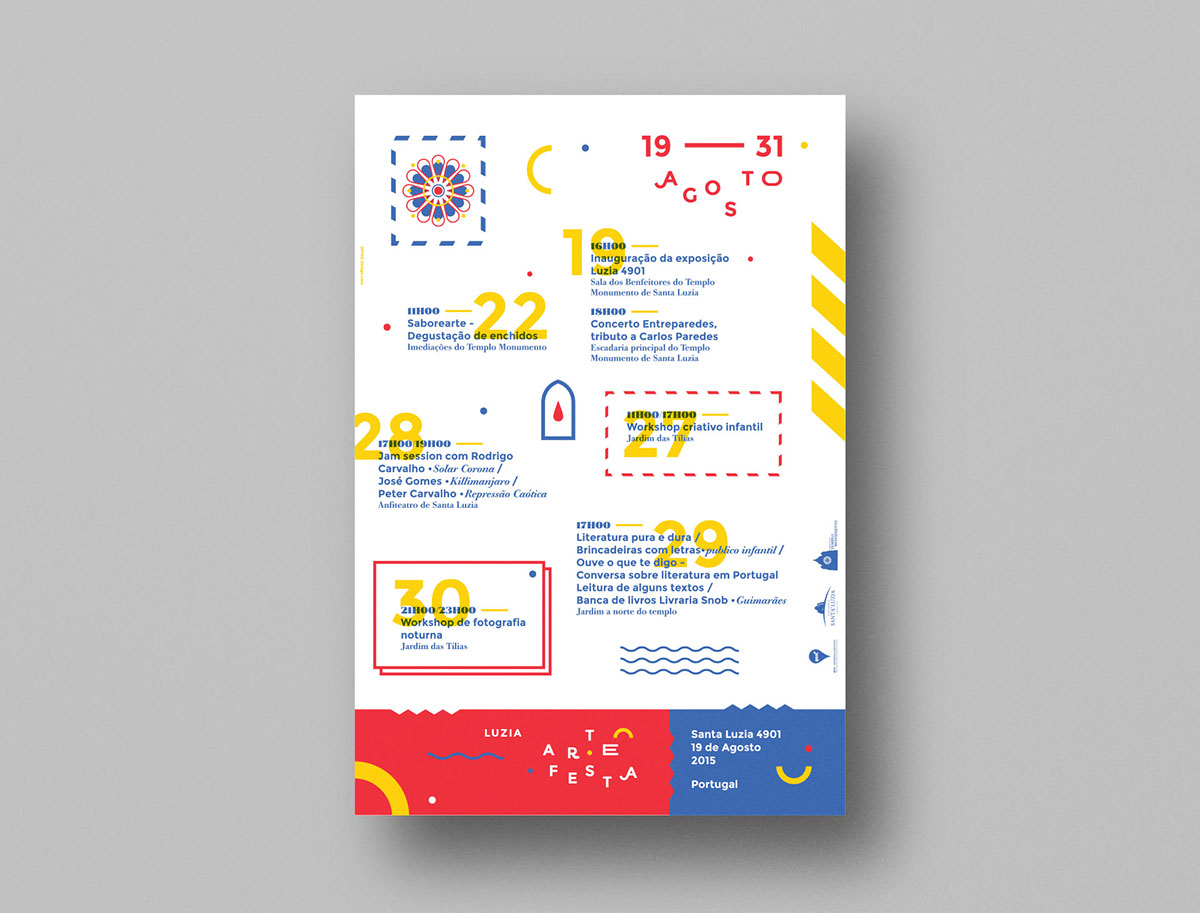 graphic identity yellow blue red print expo