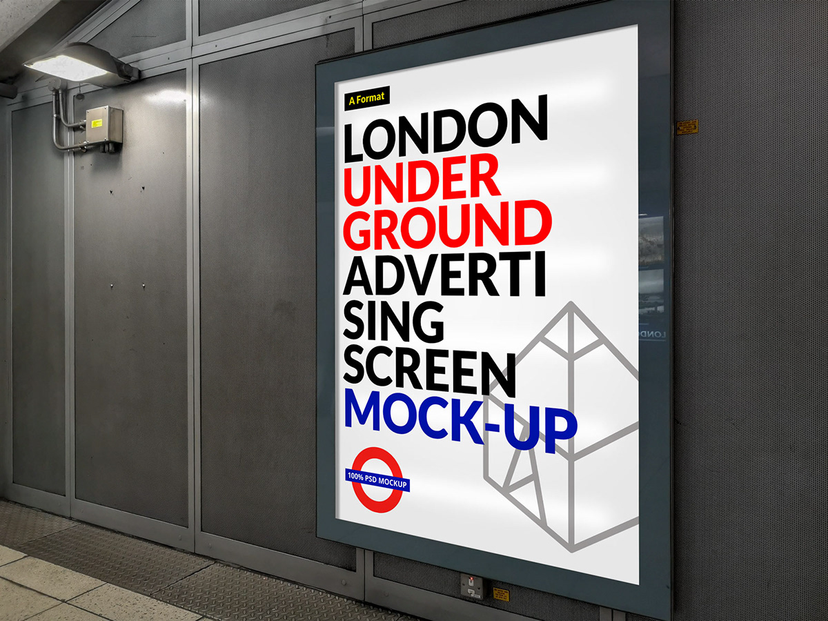 Mockup mock-up London underground tube metro poster screen advertisement
