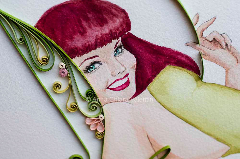 paper quilling watercolour red girl