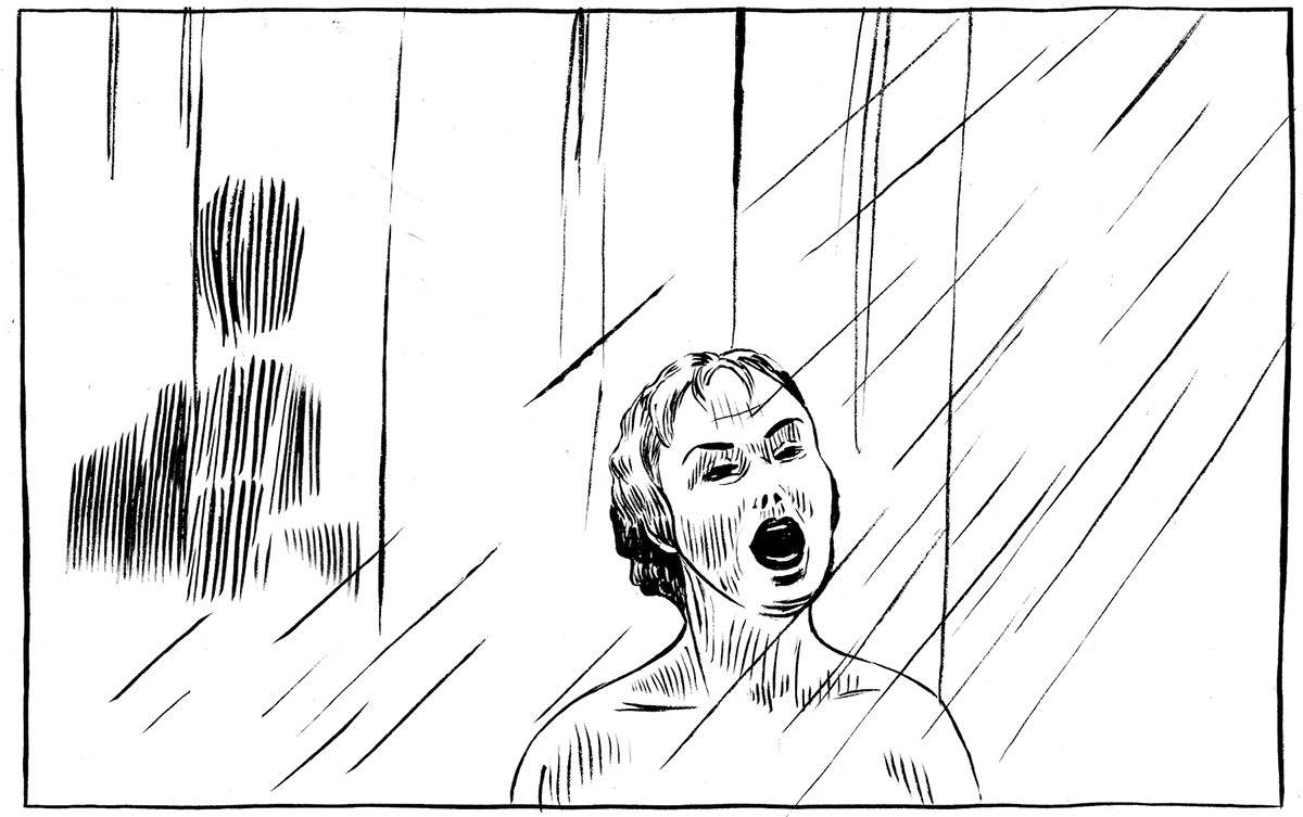 Hitchcock shower scene Pentel storyboard Black&white Drawing  artwork artist