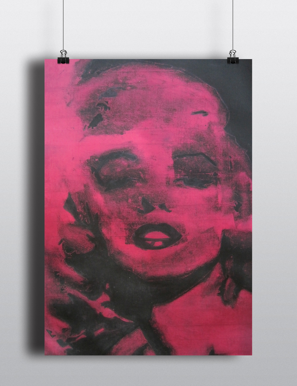 Marilyn Monroe prints monroe ink paper plate brayer MASKING pink red Celebrity portrait iconic Retro worn