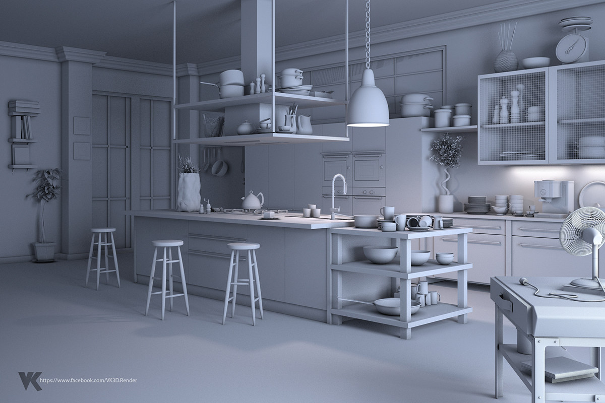 3ds max vray Interior kitchen wood CGI 3D