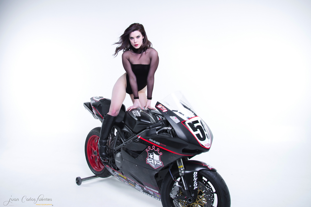 motorcycle model sexy background White