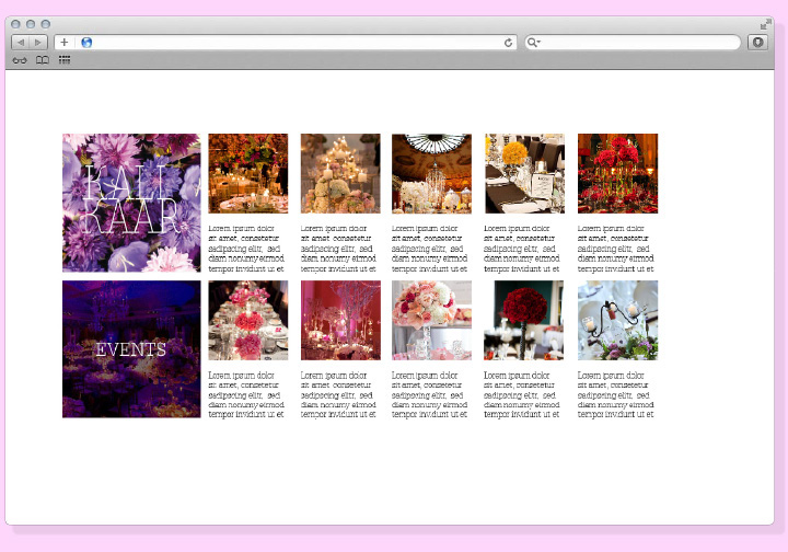 Website Design floral decor square grid Scroll-over Menu