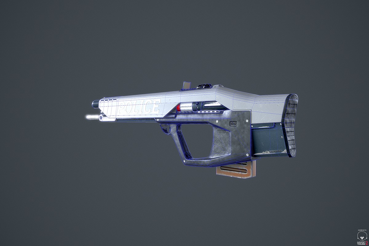 Cyberpunk fanart xNormal rifle game dev assets LOW poly Scifi HardSurface