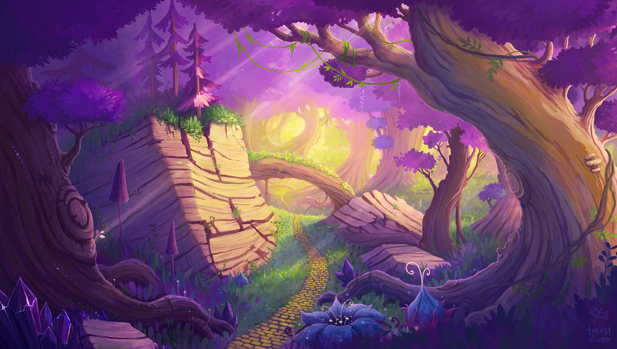2D art background fantasy forest Game Art Game Illustration OZ purple environment Landscape