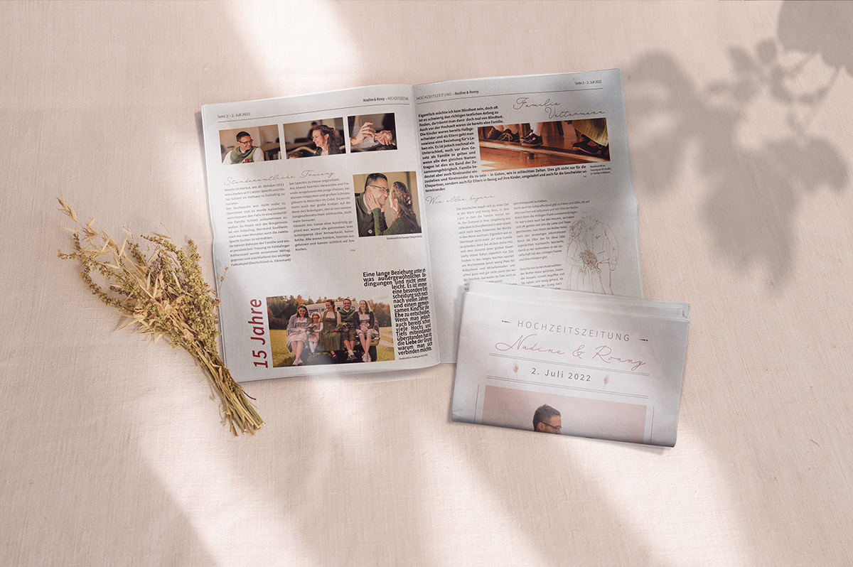 Gästebuch Hochzeit Hochzeitszeitung ILLUSTRATION  Kirchenblatt newspaper Speisekarte Tischkarte wedding Zeitung