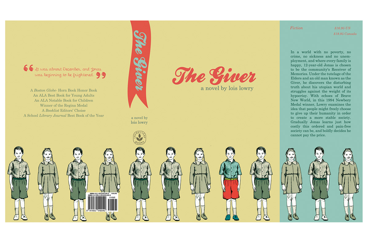 book cover the giver Retro modern trendy color palette digital illustration Little Boy little girl classic novel School Project