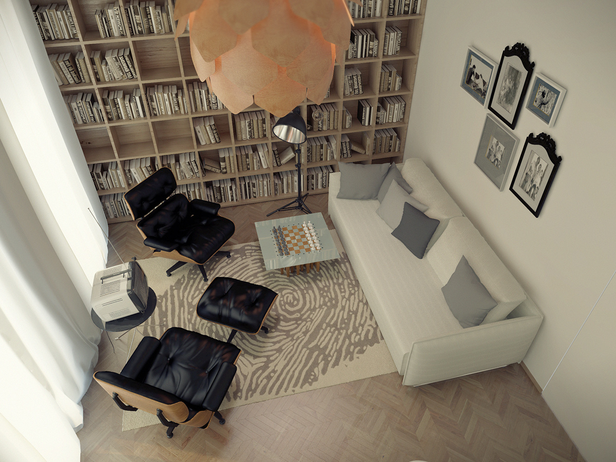Interior  livingroom  biblioteq  eams