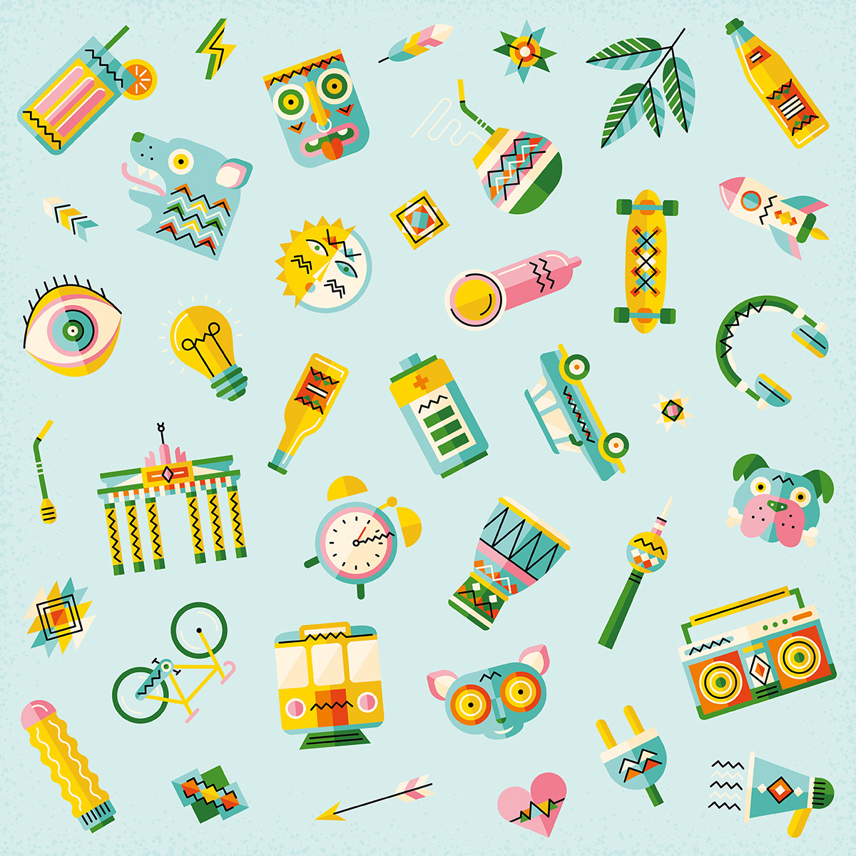 Illustrative icon pattern for Thomas Henry’s Mate Mate lemonade by Adrian Bauer