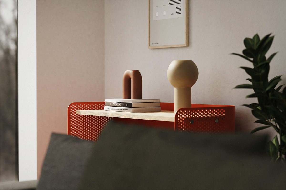 3D Visualization furniture design industrial design interior design Scandinavian design sebastian halin Shelf swedish design