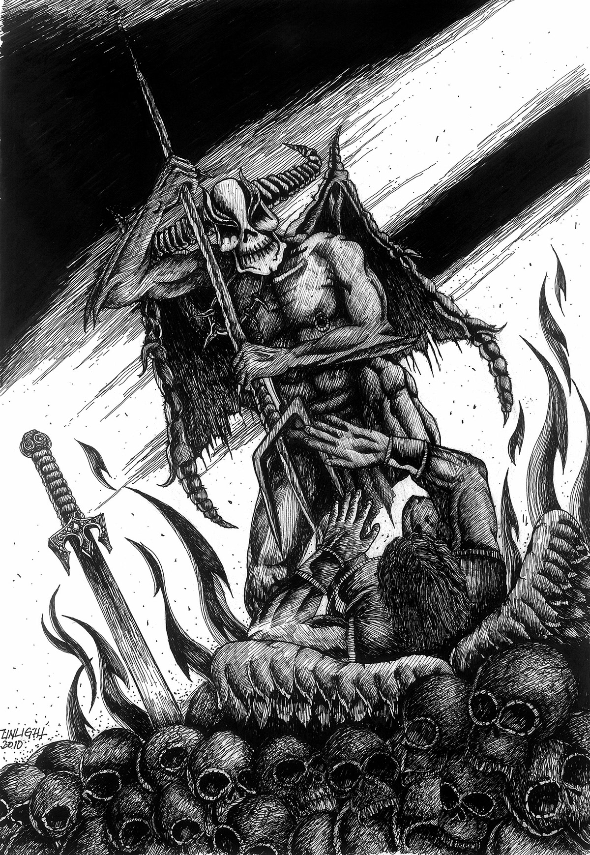 black art Demons Baphomet pen and ink black metal