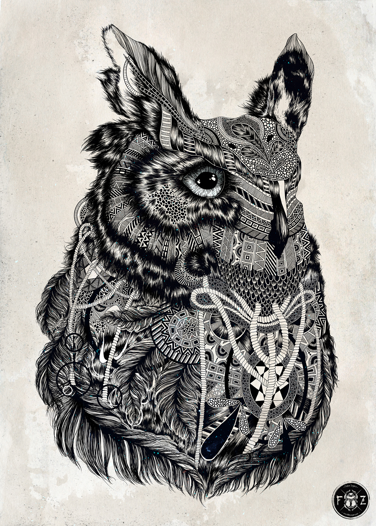 animal animals owl black and white ink pencil Digital Drawing