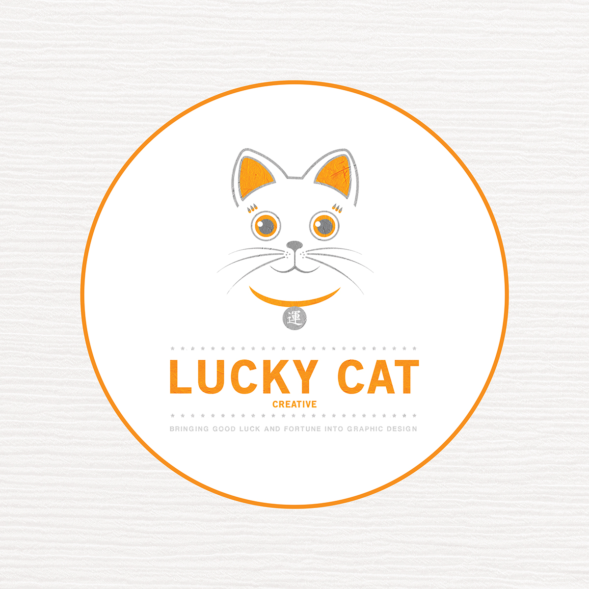 lucky cat Creative Branding Self Promotion promo japanese maneki-neko Cat orange White grey wood texture vector design