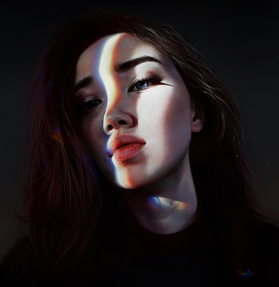 portrait photorealism girl rainbow