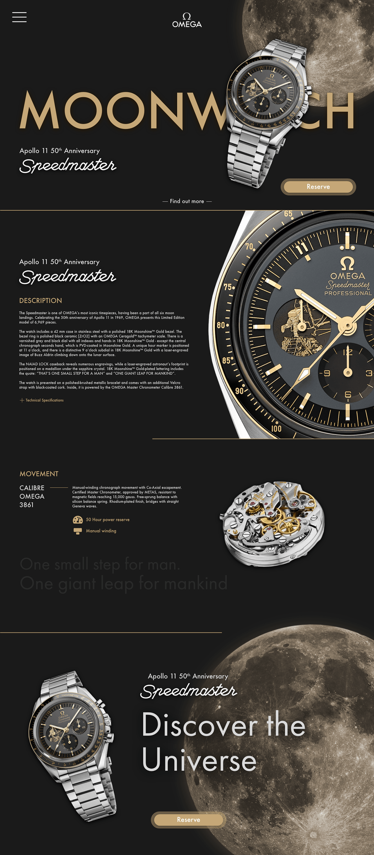 Omega Speedmaster moon Moonwatch Futura black and gold Watches horology apollo 11 Space 