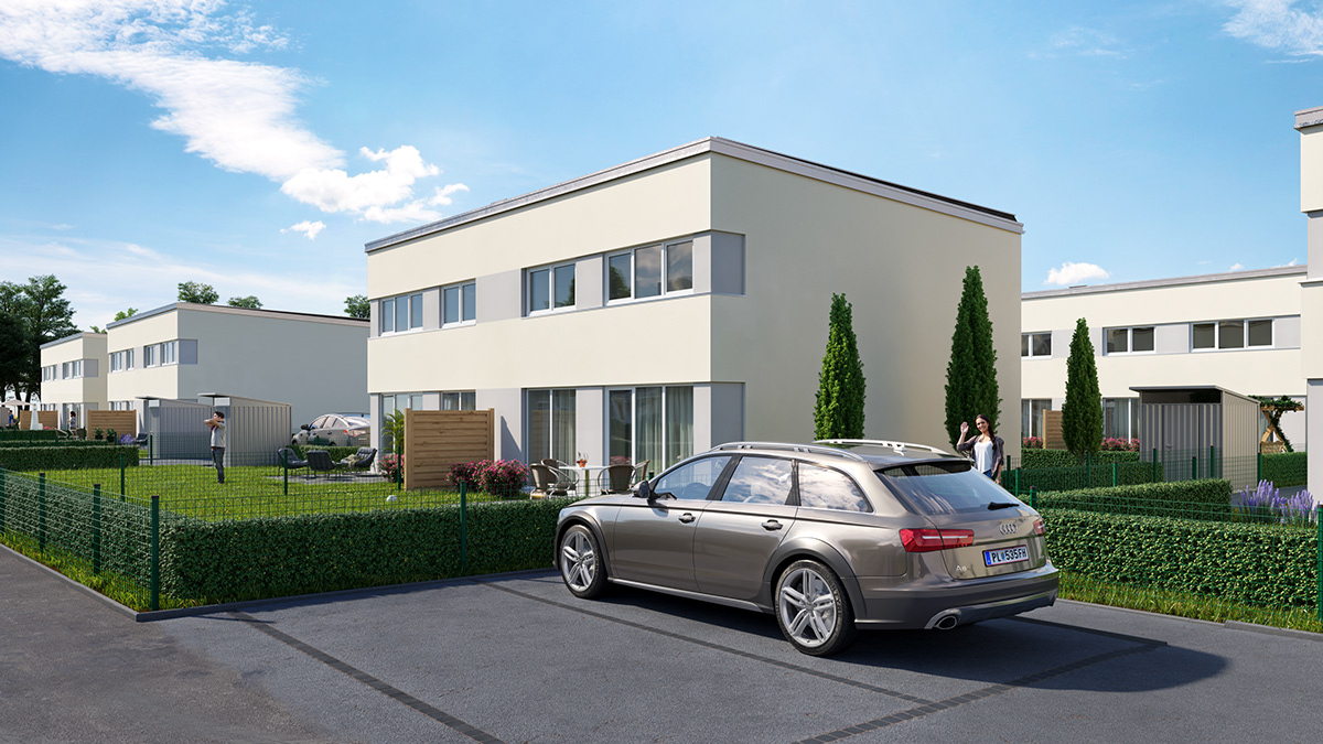 archviz 3ds max corona renderer village house vizualization birdview residential Suburban Wiener Neustadt austria