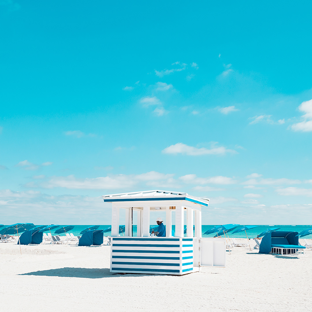 miami beach florida cabana sand bikini woman Umbrella minimalist Ocean