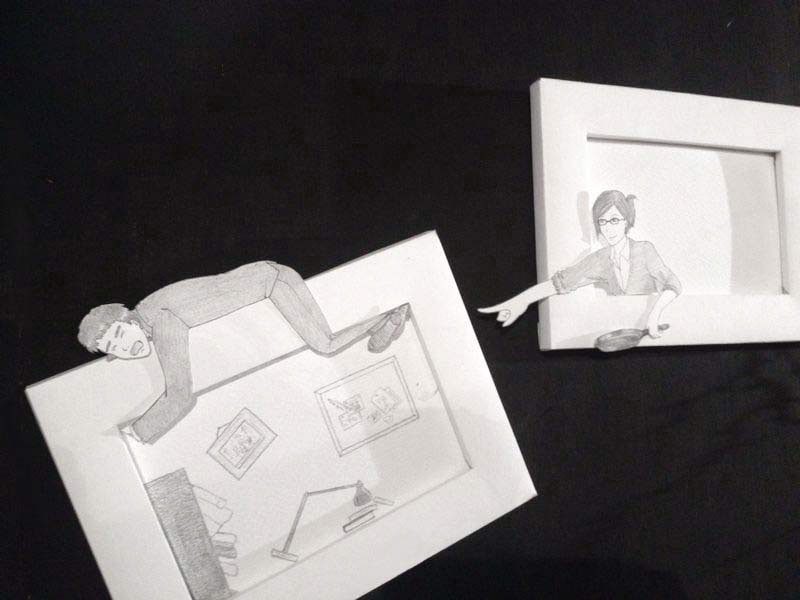 paper engineering pencil drawing 3D piece observation paper cut out