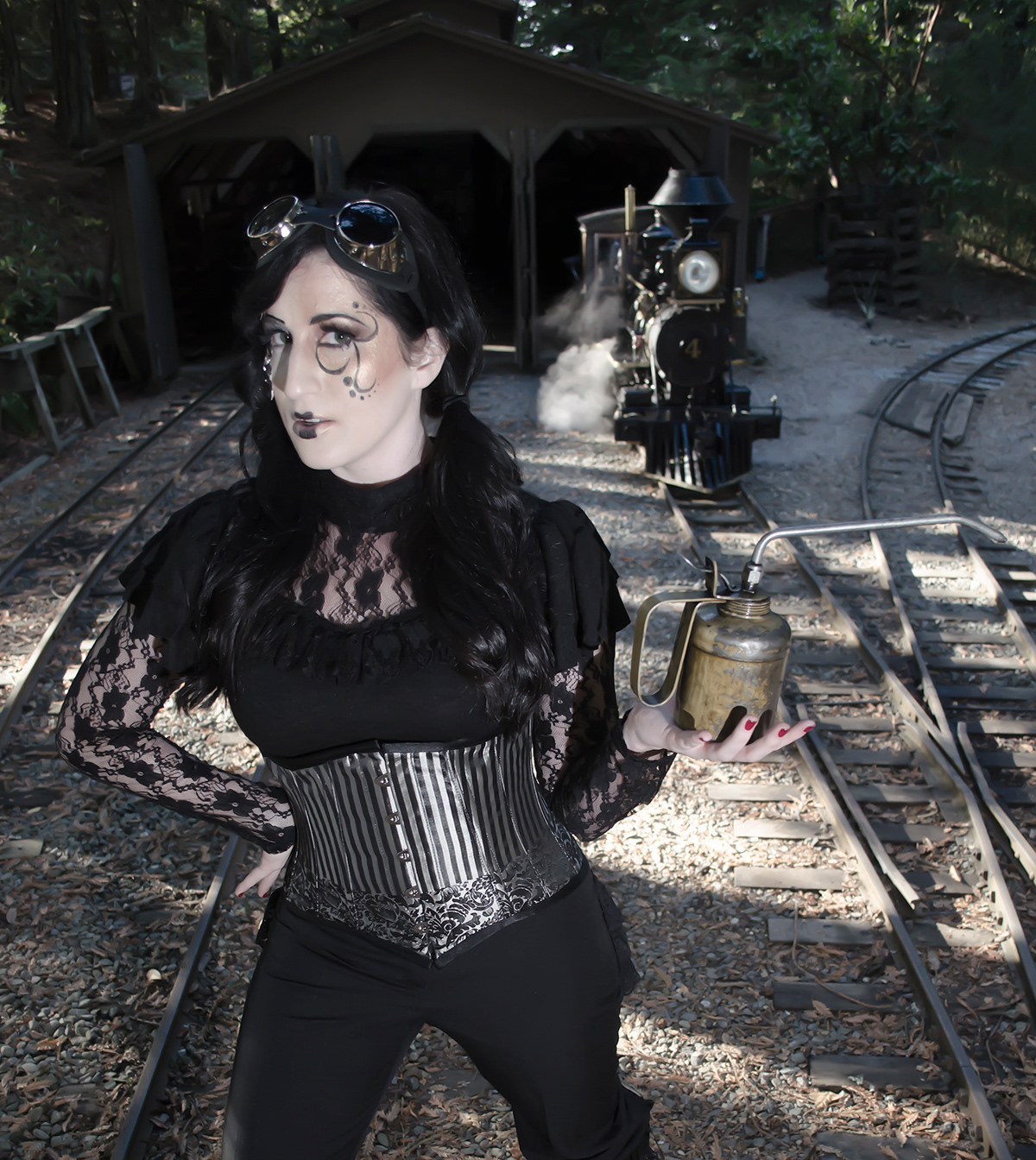 STEAMPUNK Ladies of steampunk Brandon Caffey  Photography  Cosplay model dark alternative emo gothic outdoors Natural Light black and white