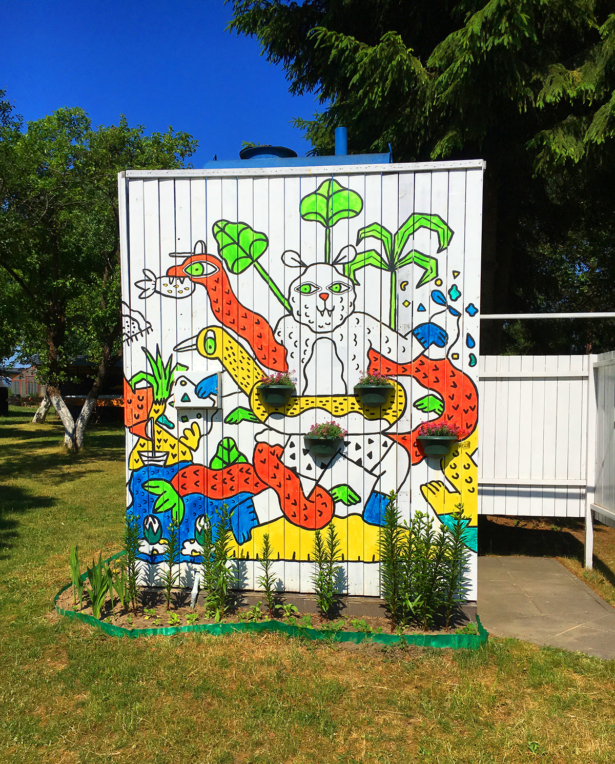 Mural wall art children Playground outside project animals acrylics garden Colourful 