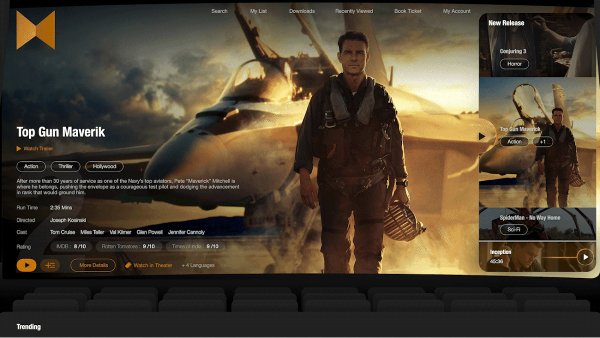 movie interaction Entertainment media Web Design  user experience sreaming dark theme UI UX design user interface