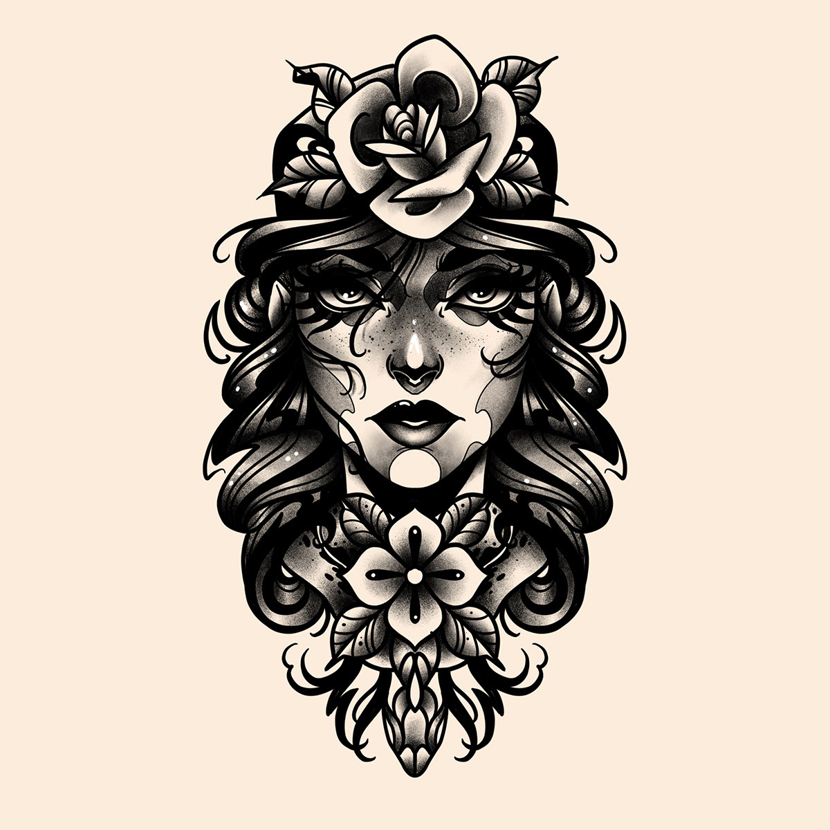 iPad Procreate girl rose mask tattoo beauty color