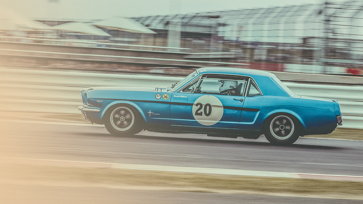 Ford Mustang automotive   car vintage rentro Classic blue Silverstone historic racing