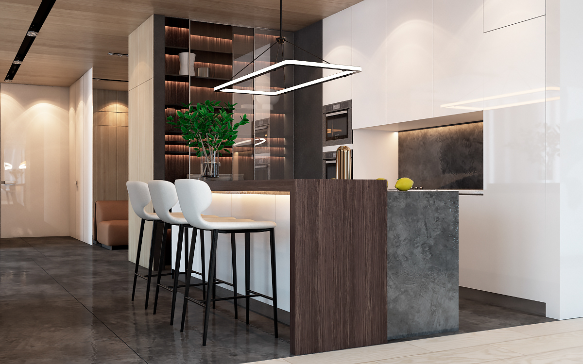apartment Minotti Interior Space  architecture interior design  3dsmax kitchen living dinning