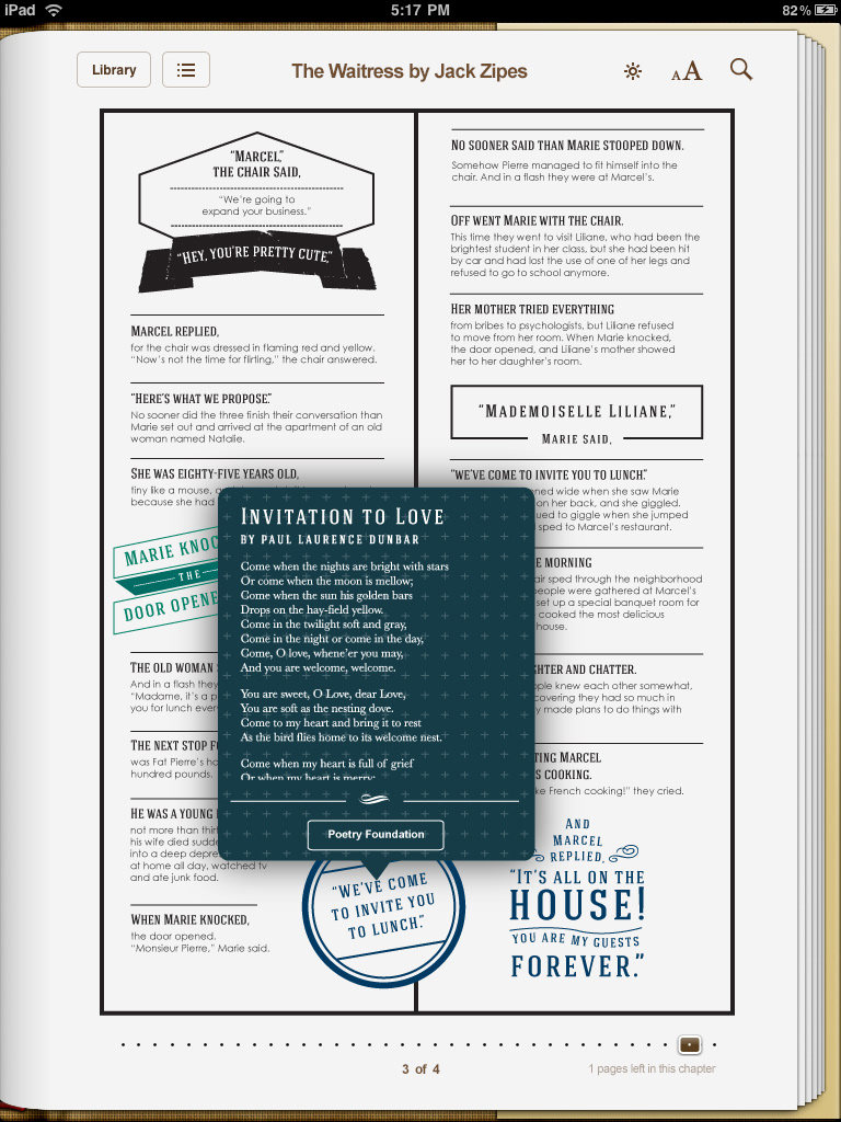 The WAitress ISTD 2012 creative iPad print menu resturant interaction TALES iBooks logo brand type Poetry  University