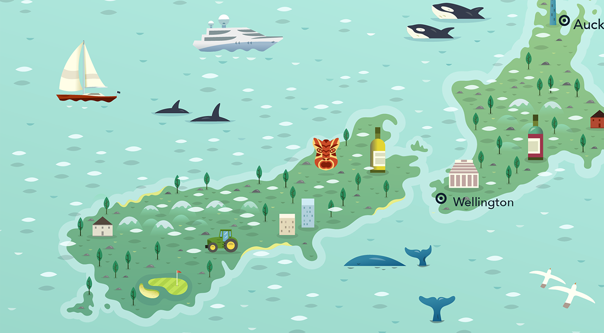 vector Illustrator map graphics New Zealand